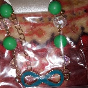 Infinity sign colorful Lt GREEN bead & chain bracelet-osfm adjustible see color…